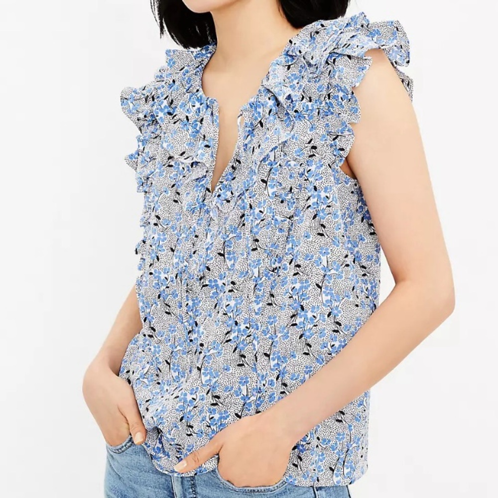 LOFT Bouquet Ruffle Tie Neck Shell
